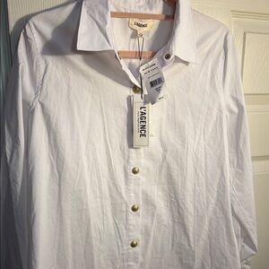 L'AGENCE White Button Down Shirt with Gold Accents